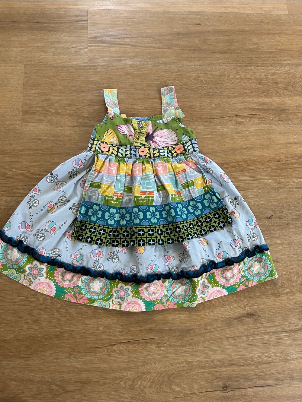 Matilda Jane Multicolor Patchwork Floral & Stripe Dress - Green, Pink, Blue